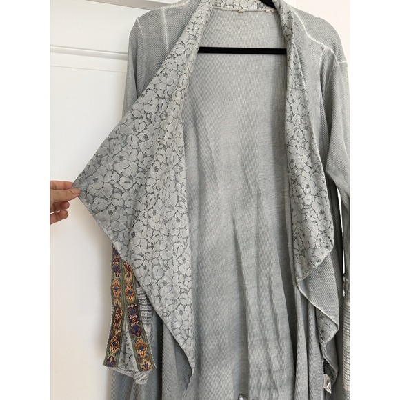 Soft Surroundings Cadence Thermal‎ Cardigan Petite  Embroidered  Gray Waffle - Picture 10 of 12